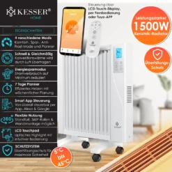 KESSER® Elektroheizkörper Infrarotheizung Energiesparend 2in1 Mobile & Wand-Konvektor Elektroheizung Mit WiFi App-Steuerung & Fernbedienung Radiator Heizung Elektrisch Heizkörper 24h Timer, Farbe:Weiß, Größe:1500W -Haushaltswaren Store d31a115ac5d6c155d361e51a76a9335a