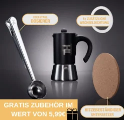 Thiru Espressokocher Induktion L Premium Mokkakanne Aus Edelstahl Inkl. Toolset (Schwarz, 6 Tassen (300ml)) -Haushaltswaren Store d38b52ffa7abc94387ecfe6523d76267