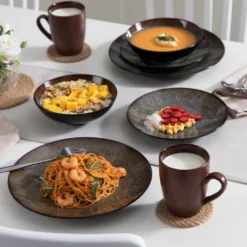 Tafelservice Steinzeug, Vancasso 16-St BUBBLE Kombiservice, Geschirrset Mit Müslischalen, Kaffeetassen, Dessertteller Und Speiseteller Für 4 Personen, Vintage -Haushaltswaren Store d455c1f21f85e461b65079dcf8c309e4