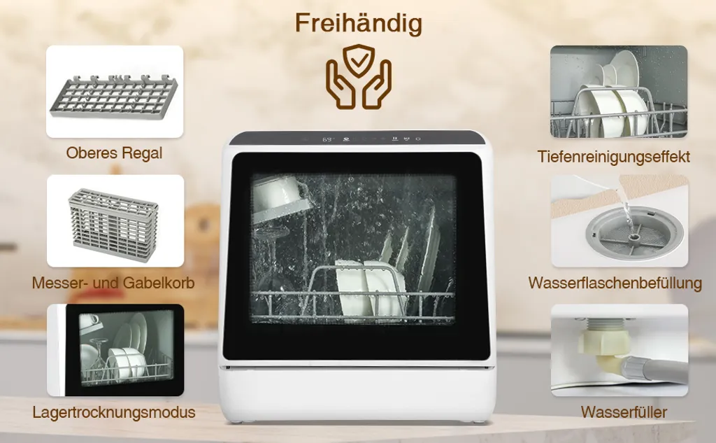 Puluomis Geschirrspüler 5L Geschirrspülmaschine Mini Spülmaschine Tischgeschirrspüler 45cm Freistehend, Funktioniert Mit/ohne Wasseranschluss, Kompakt, Für Büro, Kleine Wohnung, Camping, Wohnwagen, Weiß 13 Puluomis Geschirrspüler 5L Geschirrspülmaschine Mini Spülmaschine Tischgeschirrspüler 45cm Freistehend, Funktioniert Mit/ohne Wasseranschluss, Kompakt, Für Büro, Kleine Wohnung, Camping, Wohnwagen, Weiß – Bild 11