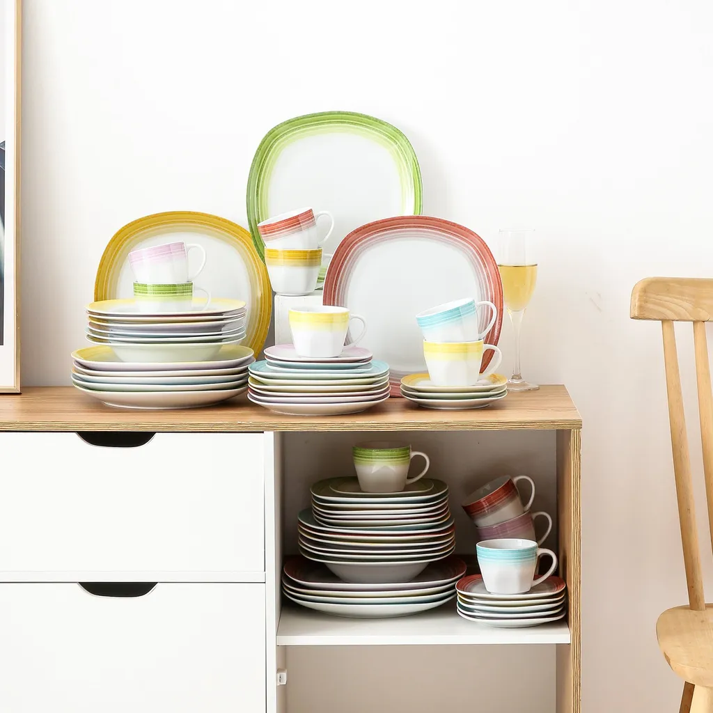 VEWEET Tafelservice 'SPARK' Aus Porzellan, 60-tlg Kombiservice, Kaffeetassen, Untertasse, Dessertteller, Speiseteller Und Suppenteller, Komplettservice Für 12 Personen 7 VEWEET Tafelservice 'SPARK' Aus Porzellan, 60-tlg Kombiservice, Kaffeetassen, Untertasse, Dessertteller, Speiseteller Und Suppenteller, Komplettservice Für 12 Personen – Bild 5