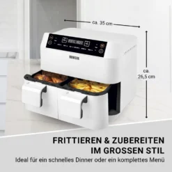 N8WERK Doppel-Heißluftfritteuse - 7,6l Heißluft Fritteuse Friteuse Fritöse XL Air Fryer Edelstahl Doppelkorb 2x 3,8L -Haushaltswaren Store d786d75da6ea1ef74ec1afc3f4c9a42b