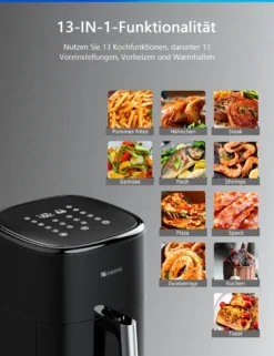 Proscenic T22 Heißluftfritteuse, App Und Sprachsteuerung, 5L XXL Luftfritteuse, Airfryer Mit Großem Digitalem LED Display, Vorheizen&Warm Halten, 100 Rezepte,ohne Öl, Schwarz, Edelstahl -Haushaltswaren Store d7d993d689bcd338d7192ed485ded6bf