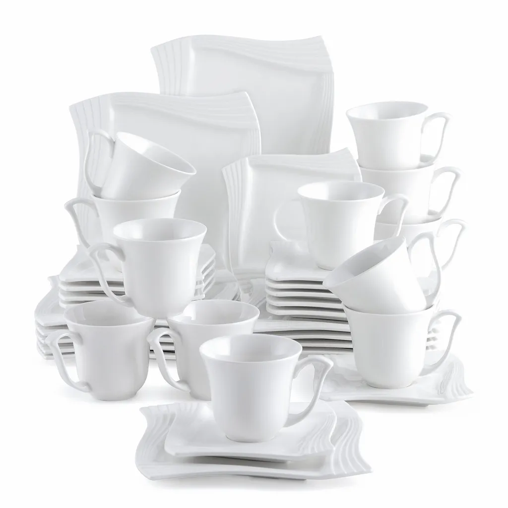 MALACASA, Serie Amparo, 36 Teilig Set Cremeweiß Porzellan Kaffeeservice Dessertteller Kaffeetasse Mit Untertasse 3 MALACASA, Serie Amparo, 36 Teilig Set Cremeweiß Porzellan Kaffeeservice Dessertteller Kaffeetasse Mit Untertasse