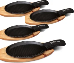 Jim Beam BBQ Servierpfanne Gusseisen - Grillpfanne Steakpfanne Emaille Mit Holzuntersetzer Servierbrett 4er Set -Haushaltswaren Store d9810439da4299bf518c7f9cde511619