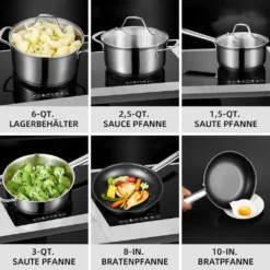Topf-Set Topfset Induktion 10-teilig Edelstahl Kochtopf Set Mit Glasdeckel Edelstahl 18/10, Unbeschichtet Für Gas, Elektro, Halogen, Induktionsherde -Haushaltswaren Store daf32506c5473ea2cf6bab4841ab72a4