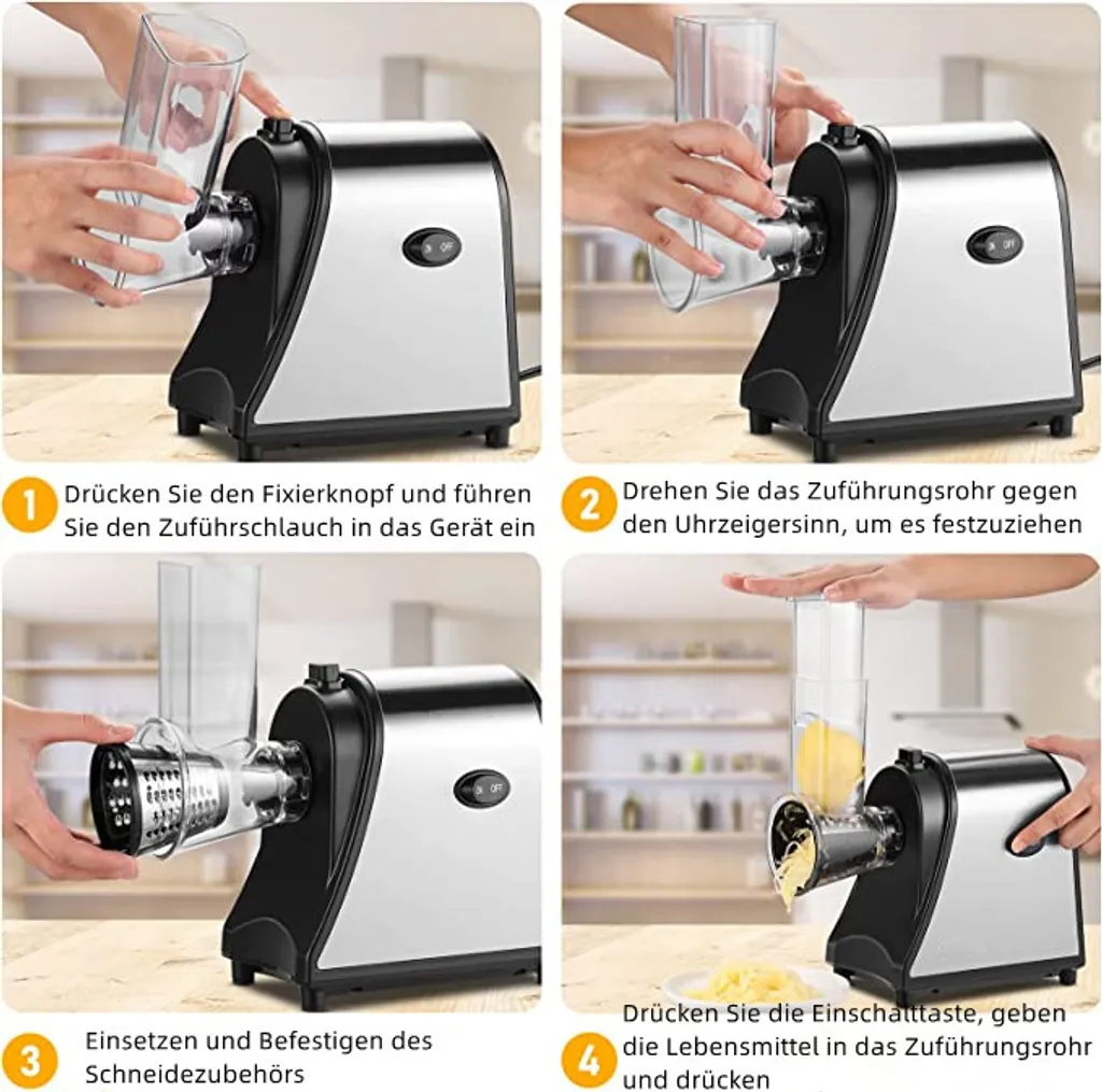 5 In 1 Elektrischer Gemüsehobel, 250W Automatische Gemüsereibe Mit 5 Kegel-Klingen, Edelstahl Gemüseschneider, Multifunktionsreibe Gemüse Raspel Für Obst Gemüse 7 5 In 1 Elektrischer Gemüsehobel, 250W Automatische Gemüsereibe Mit 5 Kegel-Klingen, Edelstahl Gemüseschneider, Multifunktionsreibe Gemüse Raspel Für Obst Gemüse – Bild 5