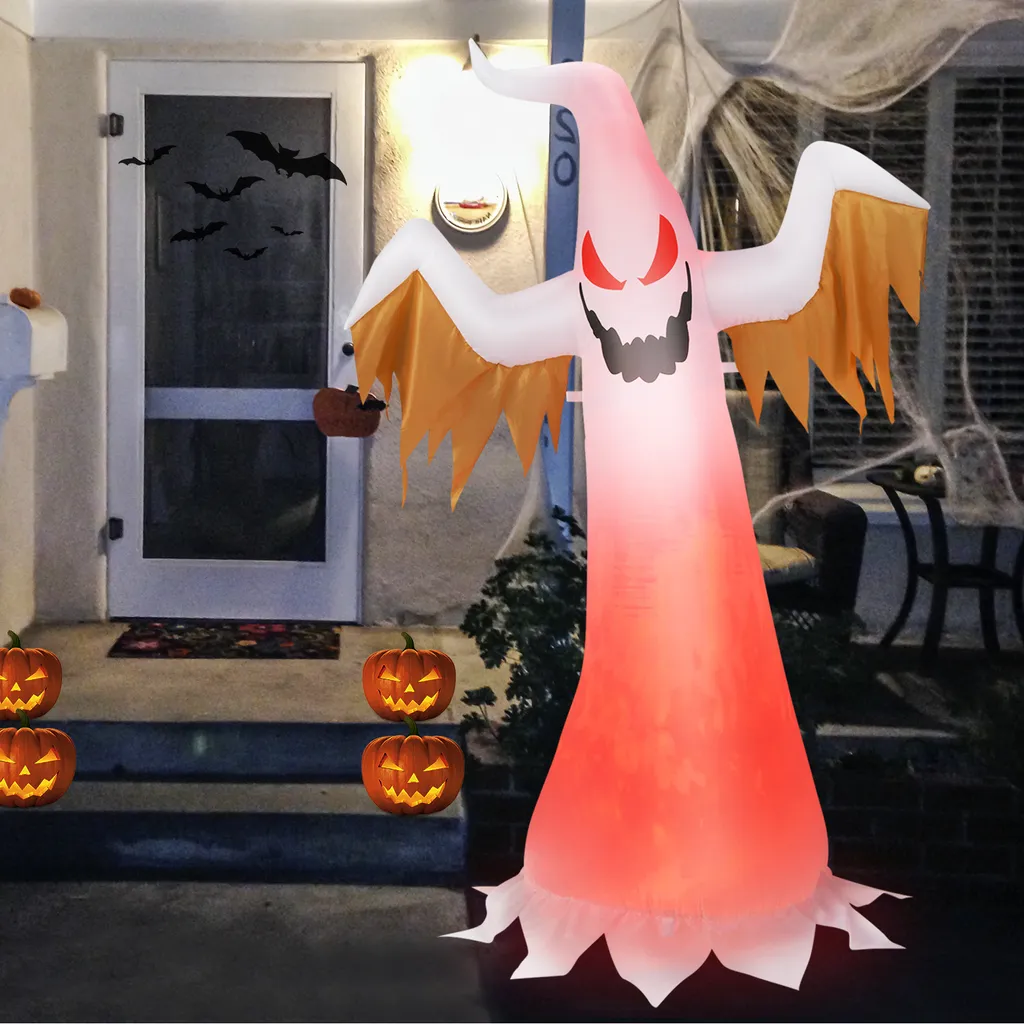 COSTWAY 180cm Aufblasbarer Geist Für Halloween, Selbstaufblasende Halloween-Dekoration Mit Roten LED-Lichtern, Schreckliche Dekogeis Für Hausgarten Rasen Garten Party 3 COSTWAY 180cm Aufblasbarer Geist Für Halloween, Selbstaufblasende Halloween-Dekoration Mit Roten LED-Lichtern, Schreckliche Dekogeis Für Hausgarten Rasen Garten Party