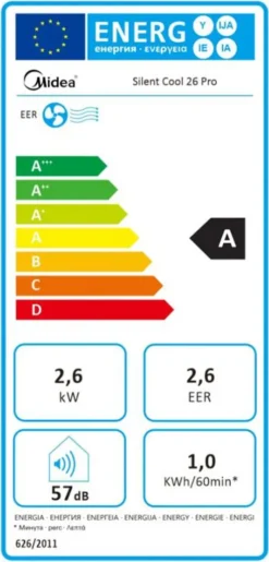 Midea Europe Midea Silent Cool 26 Pro - A - 1 KWh - 1000 W - 220 - 240 V - 50 Hz - 4,35 A 23 Midea Europe Midea Silent Cool 26 Pro - A - 1 KWh - 1000 W - 220 - 240 V - 50 Hz - 4,35 A -Haushaltswaren Store e1b346405fb3aed5c570bfe954680439