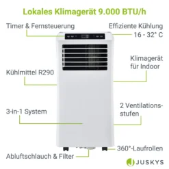 Juskys Lokale Klimaanlage MK950W2 Mit Fernbedienung & Timer - 9000 BTU – 3in1 Klimagerät Zur Kühlung, Ventilation, Entfeuchtung - Energieklasse A 23 Juskys Lokale Klimaanlage MK950W2 Mit Fernbedienung & Timer - 9000 BTU – 3in1 Klimagerät Zur Kühlung, Ventilation, Entfeuchtung - Energieklasse A -Haushaltswaren Store e30fc4eee6ed58a8bb25b20253b01338