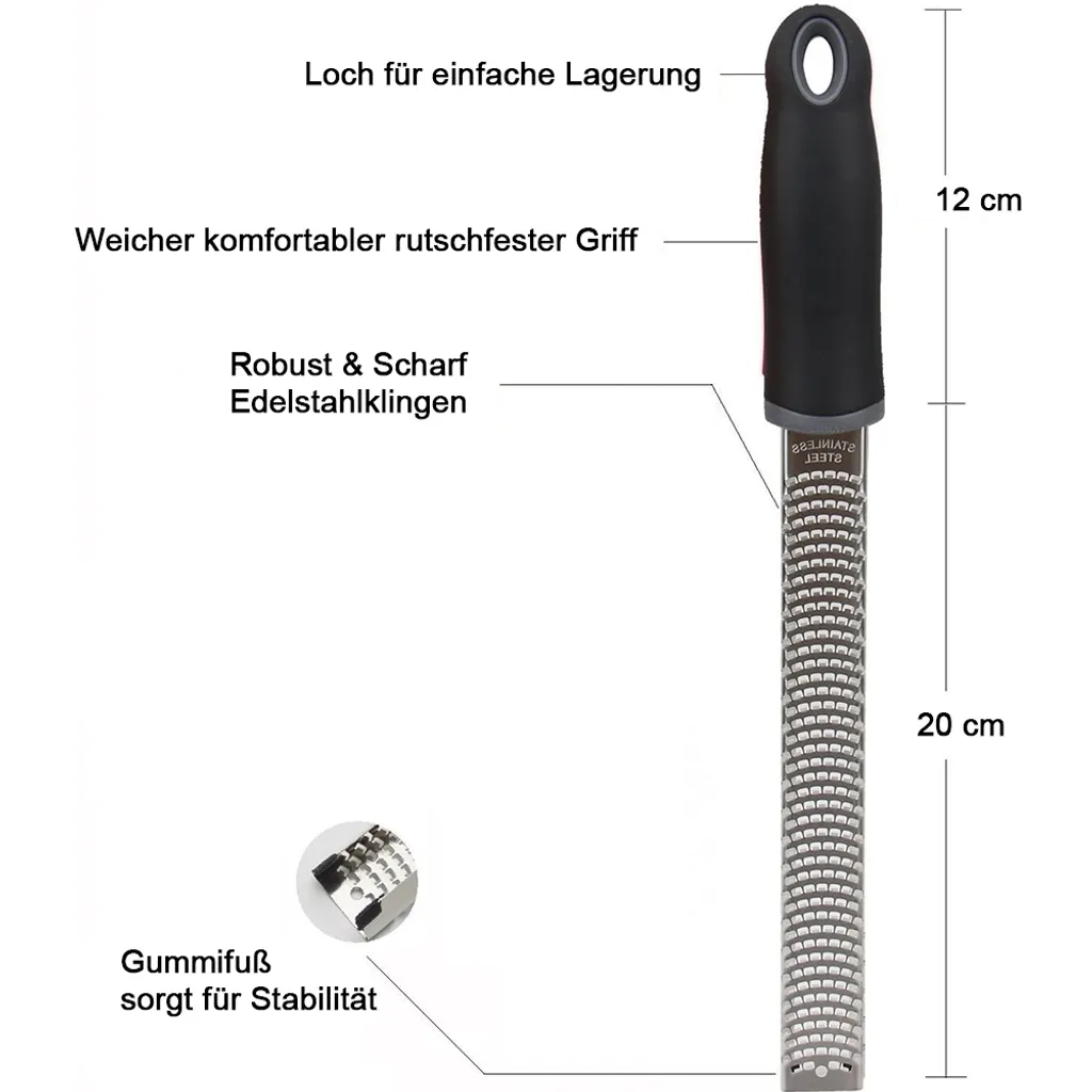 Premium Zester Reibe - Deine Hochwertige Parmesanreibe, Muskatnussreibe, Zitronenreibe, Ingwerreibe Mit Messerscharfen Edelstahl Klingen Und Holzgriff 5 Premium Zester Reibe - Deine Hochwertige Parmesanreibe, Muskatnussreibe, Zitronenreibe, Ingwerreibe Mit Messerscharfen Edelstahl Klingen Und Holzgriff – Bild 3