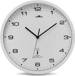 Monzana Wanduhr Funk Automatische Zeitumstellung Geräuscharm Quarzuhrwerk Analog 31 Cm Indoor Funkuhr Uhr Modern Weiß