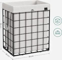 SONGMICS Wäschekorb 90L, Faltbarer Wäschesammler, Abnehmbarer Und Waschbarer Wäschesack, Metalldrahtgestell, Für Schlafzimmer, Bad, Waschküche, Schwarz-weiß LCB190W01 -Haushaltswaren Store e946a0d08bd52ae517aa6ef106f405e7