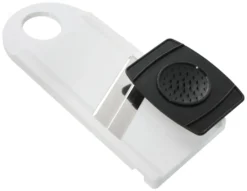 Fackelmann Gemüsehobel Mit Restehalter, Gemüseschneider Mit 2 Edelstahl-Klingen, Hochwertiger Gurkenhobel (Farbe: Weiß/Schwarz), Menge: 1 Stück