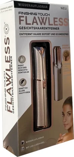 Finishing Touch Flawless Gesichtshaarentferner Der Neuen Generation. Schmerzfreie Haarentfernung Mit Hypoallergen 18-karätigen Vergoldeten Scherkopf - Wiederaufladbar, Blush