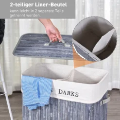 HOMCOM Wäschekorb Wäschebox Wäschesammler Mit Deckel Segeltuchsack Waschbarem Wäschesack Mit Griffen Segeltuch + Bambus Grau100L 52 X 32 X 63 Cm -Haushaltswaren Store eef11814a5e7051042fddfcf579d641a
