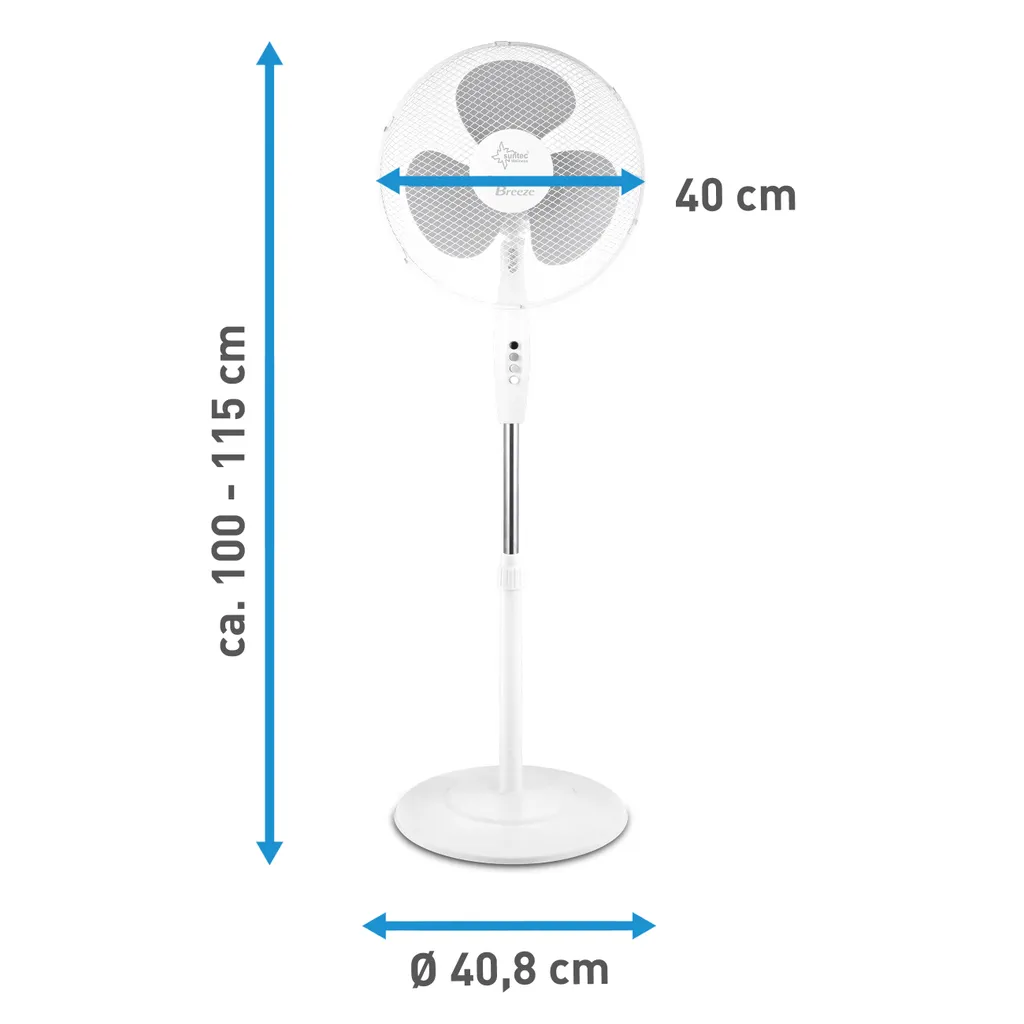 SUNTEC Ventilator Leise | Stand Standventilator CoolBreeze 4000 | Leise 40 Cm Durchmesser, 50 Watt | Fan Windmaschine Weiss | Für Bett, Schlafzimmer, Büro, Wohnung, Terrasse 8 SUNTEC Ventilator Leise | Stand Standventilator CoolBreeze 4000 | Leise 40 Cm Durchmesser, 50 Watt | Fan Windmaschine Weiss | Für Bett, Schlafzimmer, Büro, Wohnung, Terrasse – Bild 6