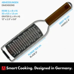 REDSALT® Premium Parmesanreibe Mit Holzgriff | Rasiermesserscharfe Profi Julienne Edelstahl Reibe Für Feine Gemüsestreifen Karotte Zucchini Kartoffel Obst Apfel | Küchenreibe Hobel Raspel Für Käse -Haushaltswaren Store f201dd0ccbd85d983b5142ce1645b0f7