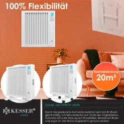 KESSER® Elektroheizkörper Infrarotheizung Energiesparend 2in1 Mobile & Wand-Konvektor Elektroheizung Mit WiFi App-Steuerung & Fernbedienung Radiator Heizung Elektrisch Heizkörper 24h Timer, Farbe:Weiß, Größe:1500W -Haushaltswaren Store f21801eb21d5e1b502c40bc06e3e6172