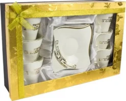 12-teiliges Medusa Mäander Kaffeeservice Mit Goldschliff Kaffeetassen Für 6 Personen 6 Tassen + 6 Untertassen Weiß-Gold Genießen Servieren Kaffee -Haushaltswaren Store f387cbf7af524789870ff9b9fe412709