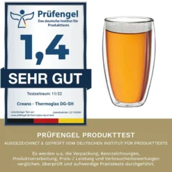 Creano Doppelwandiges Thermoglas 400ml „DG-SH“, Großes Doppelwandglas Aus Borosilikatglas, Doppelwandige Kaffeegläser, Teegläser, Latte Gläser 4er Set -Haushaltswaren Store f61ad3ee3dba673d42ccd0dd796c0990