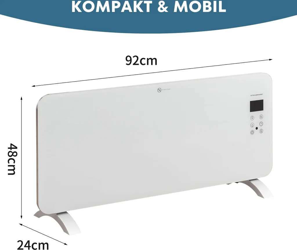 STAHLMANN Glaskonvektor Weiß ZG 2000Watt - Wifi App Steuerung, Elektroheizung Energiesparend Bis 40qm Fläche, Schnelle Erwärmung, Thermostat, Leise, Konvektor Heizung Elektrisch, Heizgerät 7 STAHLMANN Glaskonvektor Weiß ZG 2000Watt - Wifi App Steuerung, Elektroheizung Energiesparend Bis 40qm Fläche, Schnelle Erwärmung, Thermostat, Leise, Konvektor Heizung Elektrisch, Heizgerät – Bild 5