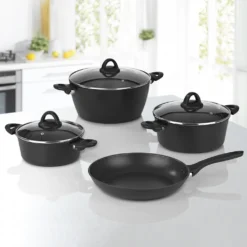 Bratoni Aluminium-Kochtopf Schwarz Mit Glasdeckel - Geschmiedet - 24 Cm Kochtopf Topf Glasdeckel Töpfe Suppentopf Deckel 24cm Geschmiedet Universaltopf -Haushaltswaren Store f869de6c6e5ce631f39408e60cb68df7