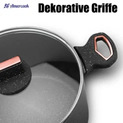 AMERCOOK Brittany 26 Cm Kochtopf Mit Deckel - Kasserolle Mit Deckel Für Alle Herdarten Topf Induktionsgeeignet Antihaft - Steinoptik Induktionstopf Antihaft- & Silikonbeschichtet Milchtopf -Haushaltswaren Store f8a2ed2cc0df40299478879c448acf7f
