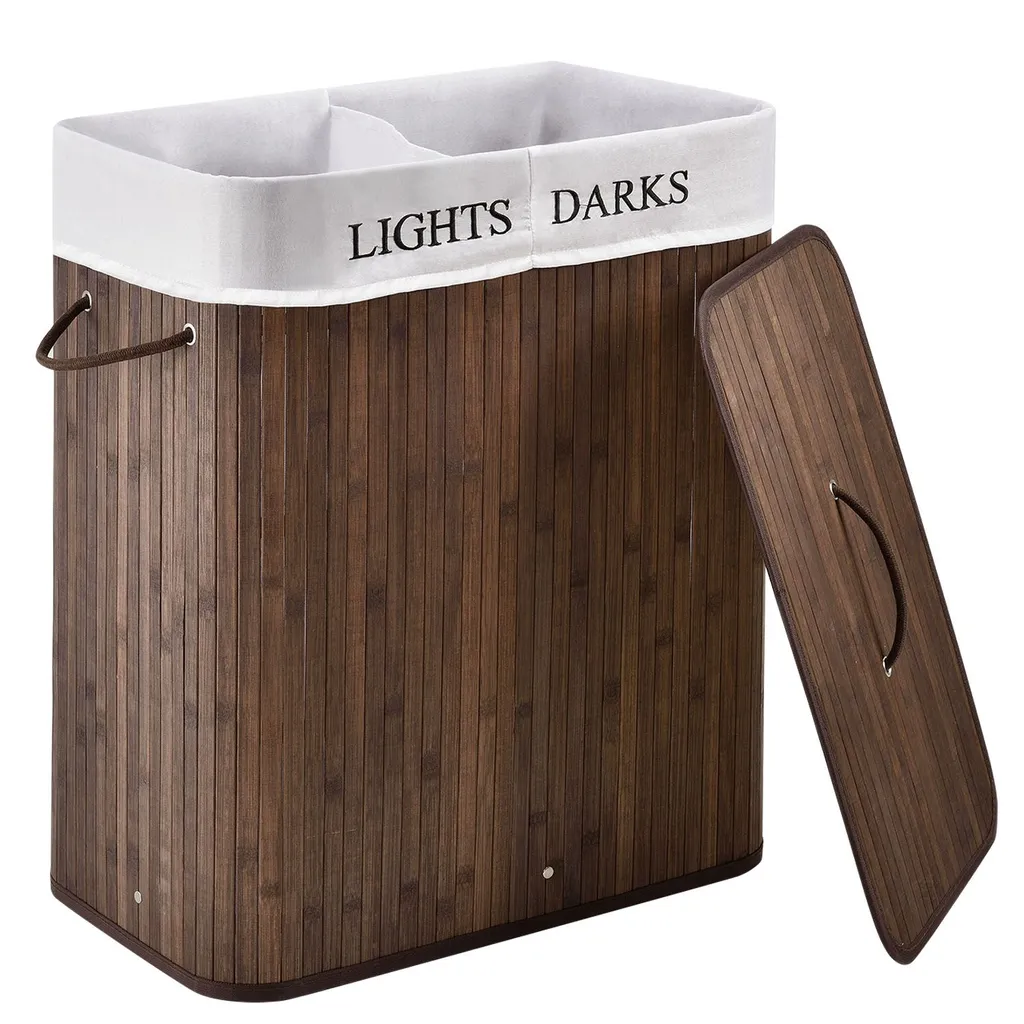 Juskys Bambus Wäschekorb Curly – 100 Liter Wäschesammler Mit Deckel, Griff & Stoff Wäschesack – 2 Fächer Wäschesortierer – Wäschebox In Braun 11 Juskys Bambus Wäschekorb Curly – 100 Liter Wäschesammler Mit Deckel, Griff & Stoff Wäschesack – 2 Fächer Wäschesortierer – Wäschebox In Braun – Bild 9