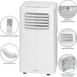 Clatronic Klimagerät CL 3671 Mit LED-Display - Farbe: Weiß - Funktionen: Kühlen, Entfeuchten, Gebläse - 780 W - Inkl. 1,5 M Abluftschlauch + Fensterabluft-Kit + Infrarot-Fernbedienung; 263 807 -Haushaltswaren Store fc817a29ff8feed25807e8f6b26f792c