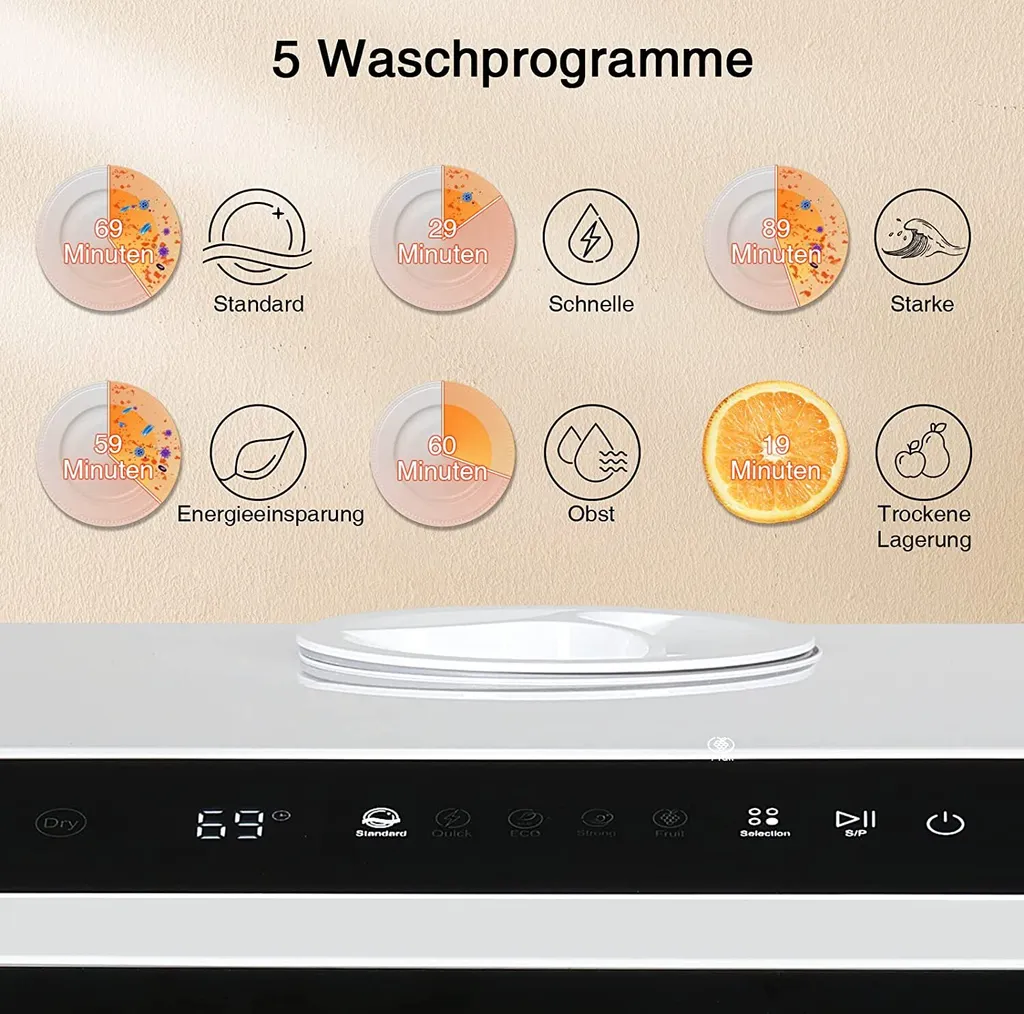Puluomis Geschirrspüler 5L Geschirrspülmaschine Mini Spülmaschine Tischgeschirrspüler 45cm Freistehend, Funktioniert Mit/ohne Wasseranschluss, Kompakt, Für Büro, Kleine Wohnung, Camping, Wohnwagen, Weiß 12 Puluomis Geschirrspüler 5L Geschirrspülmaschine Mini Spülmaschine Tischgeschirrspüler 45cm Freistehend, Funktioniert Mit/ohne Wasseranschluss, Kompakt, Für Büro, Kleine Wohnung, Camping, Wohnwagen, Weiß – Bild 10