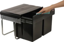 Wesco Niedriger Mülleimer Küche Ausziehbar | 2 X 15 L Einbaumülleimer Mit Schienengestell | Abfallsystem | Abfallsammler | Trennsystem | Bodenmontage | Kunststoff Schwarz | 28015 0 -Haushaltswaren Store ff11d5ba4469527deccdb895895a3708