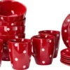 Emily 18tlg Frühstücksset 6 Personen Rot Weiße Punkte Teller Kaffeebecher Schalen Geschirrset -Haushaltswaren Store ffeb77e3fd888a4191ff23e7da829323